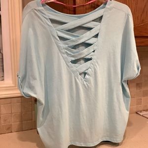Betsey Johnson Performance Lattice Back Tee Aqua Blue Size L